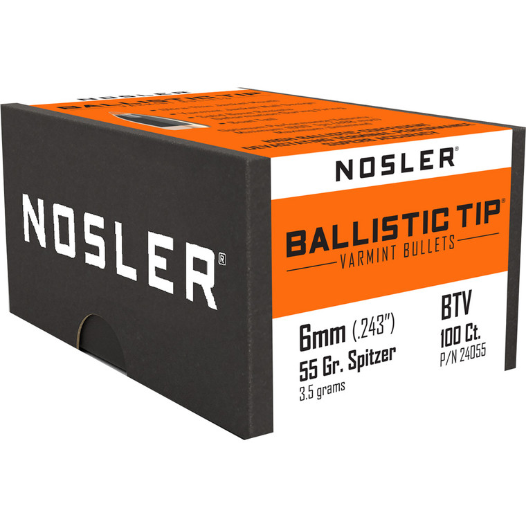 Nosler Ballistic Tip Varmint Bullets 6mm 55 gr. Spitzer Point 50 pk. - 24055