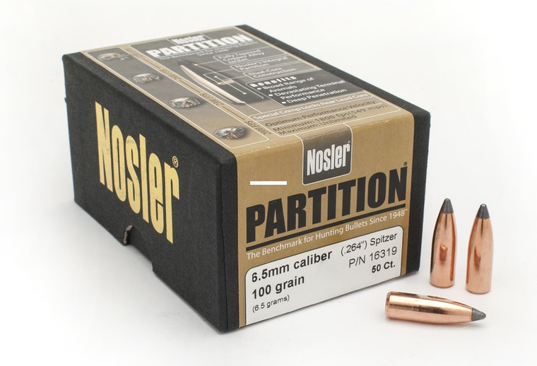Nosler 16319 Rifle Bullets 6.5mm - 100Gr Partition Spitzer .264 50Bx - 16319