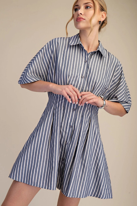 Short-Sleeve Belted Shirt Dress