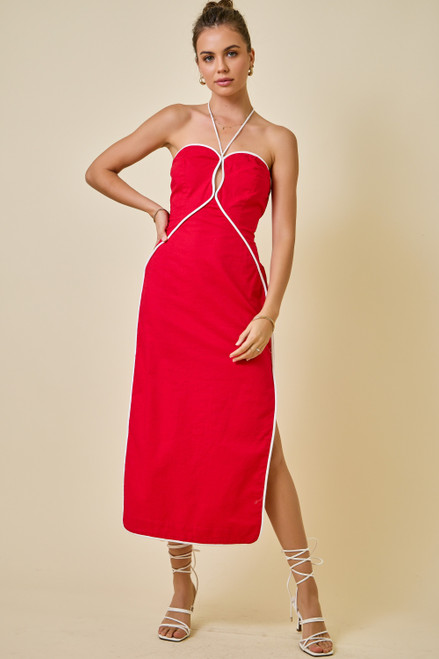Halter Neck Contrast Piping Dress