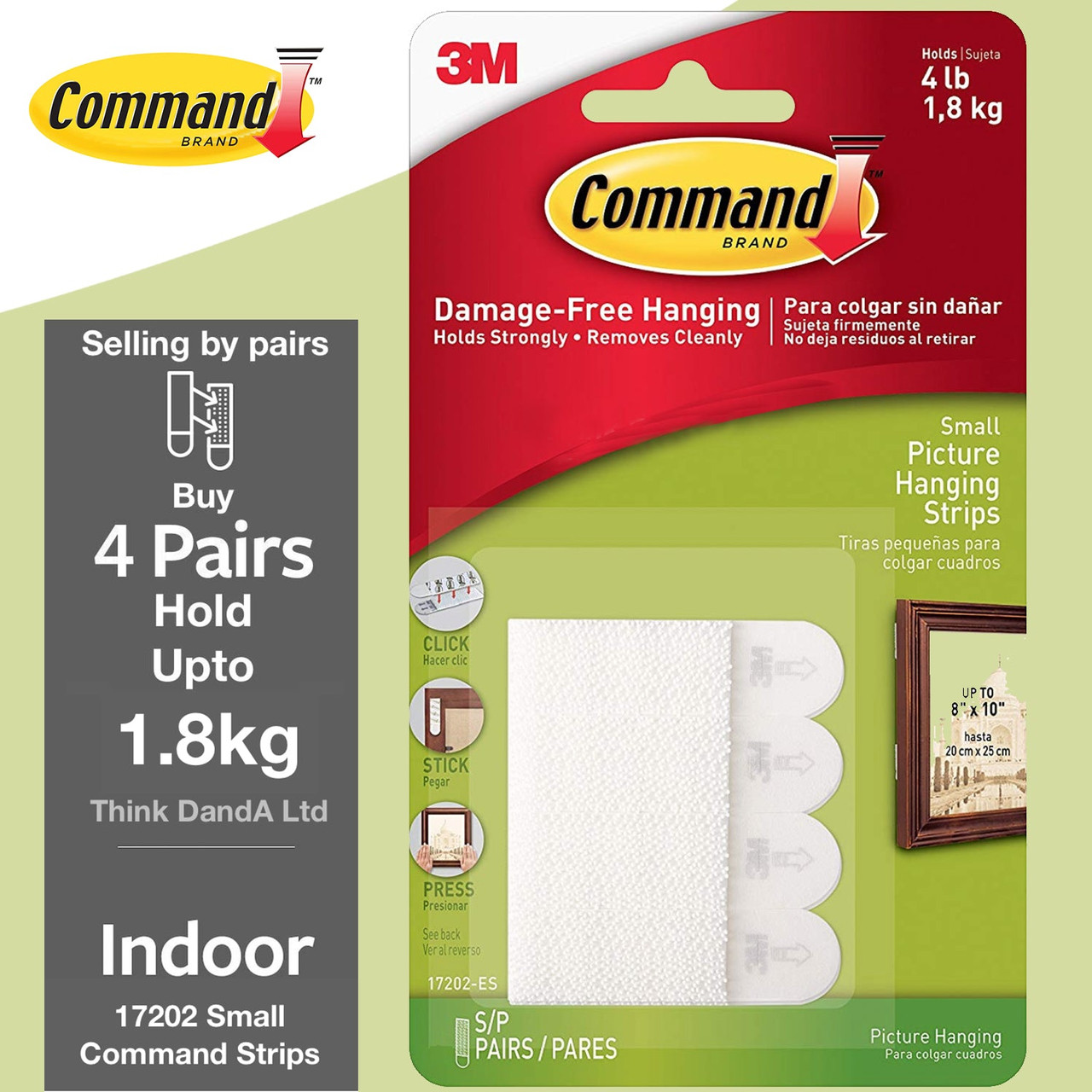 Command Small Picture Hanging White Strips - 4pcs