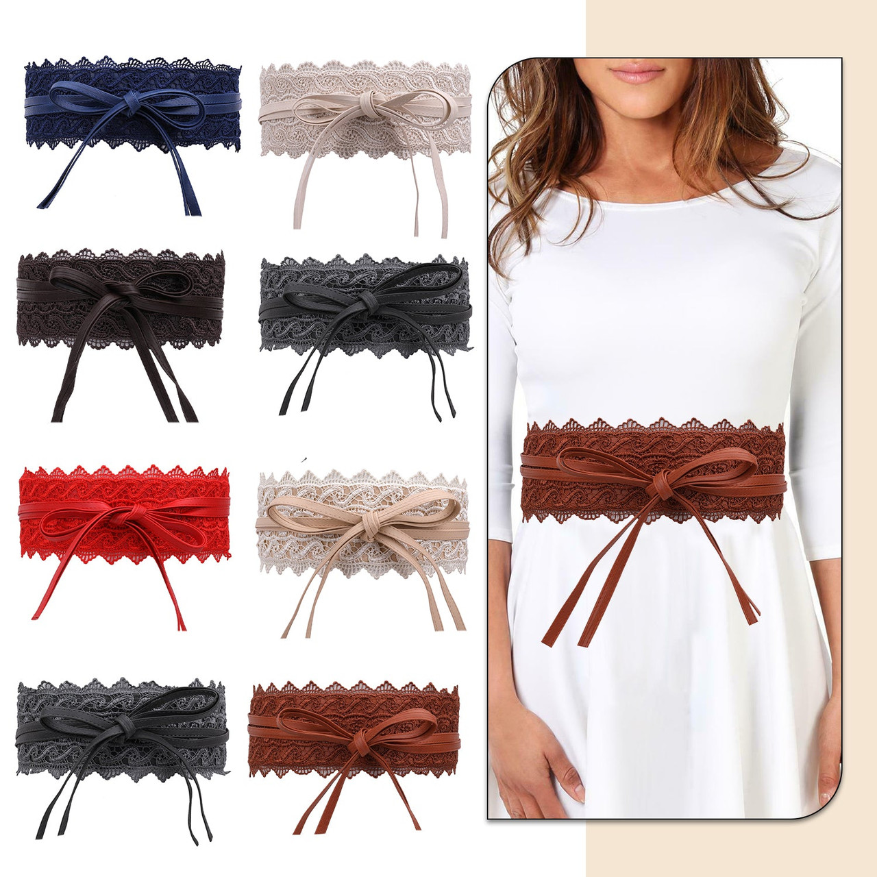 Solid Color Corset Belts Classic Lace Bowknot Wide Waistband