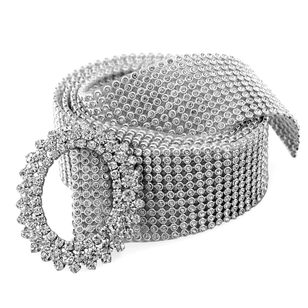 Women's Bling Belt 11 Row Clear Crystal Diamante Studded Silver Acrylic Flexible WaistBand 35mm
