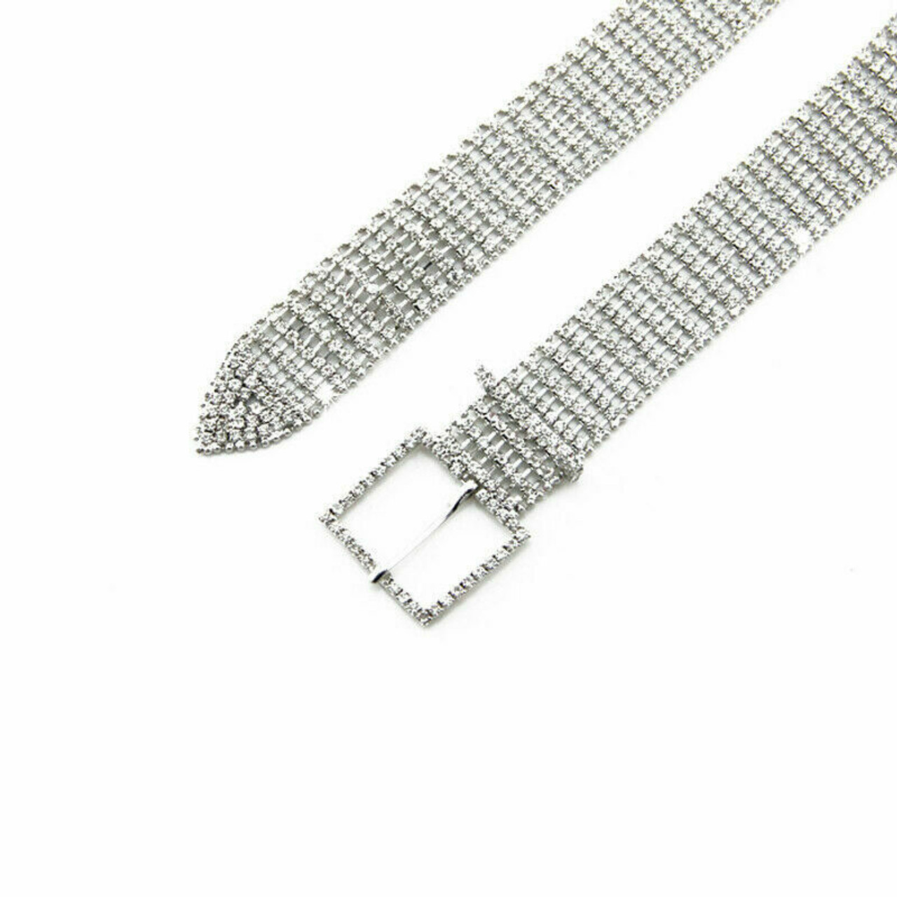 35mm Women's Bling Belt 8 Row Clear Crystal Diamante Studded Metal WaistBand - Gold Silver Gunmetal