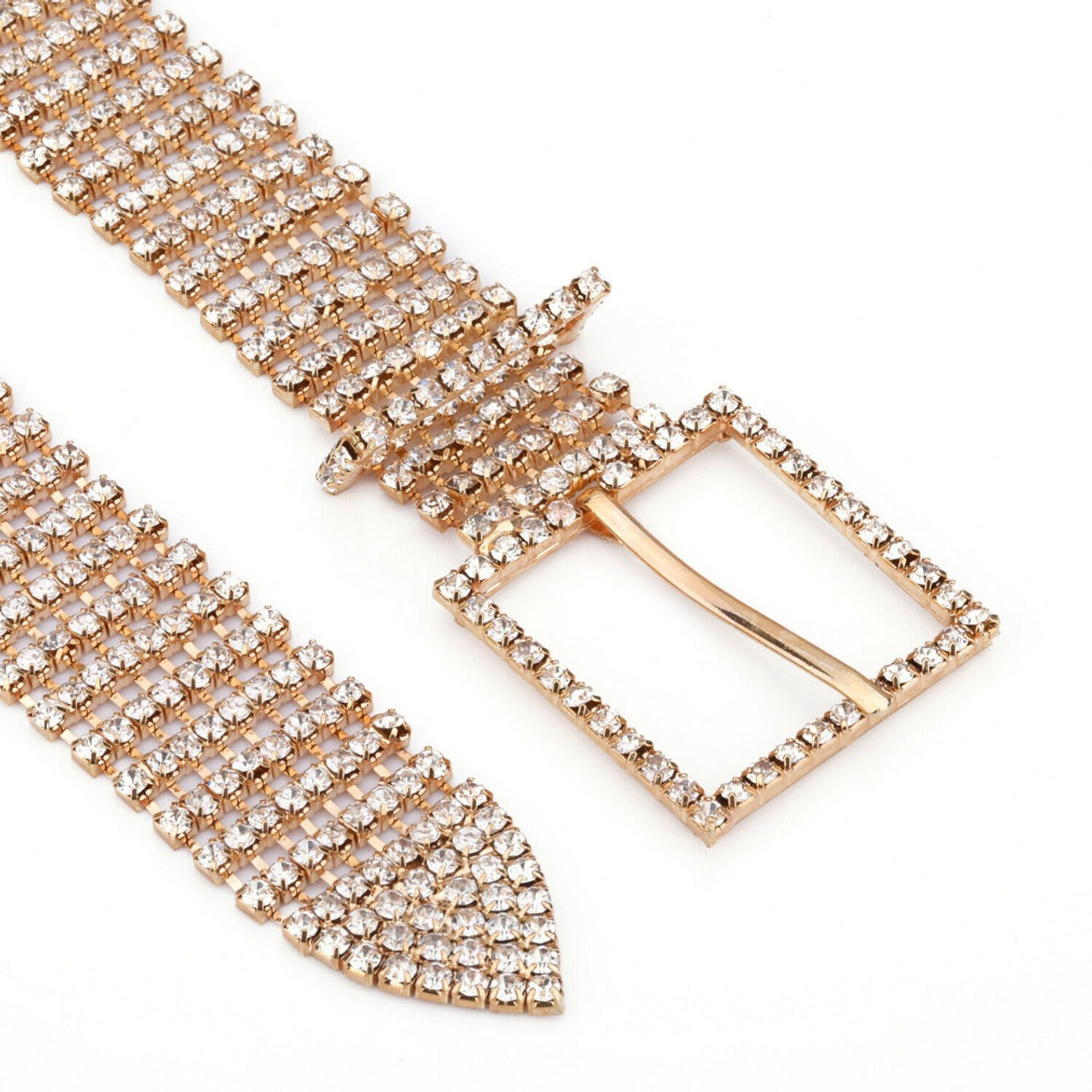 35mm Women's Bling Belt 8 Row Clear Crystal Diamante Studded Metal WaistBand - Gold Silver Gunmetal