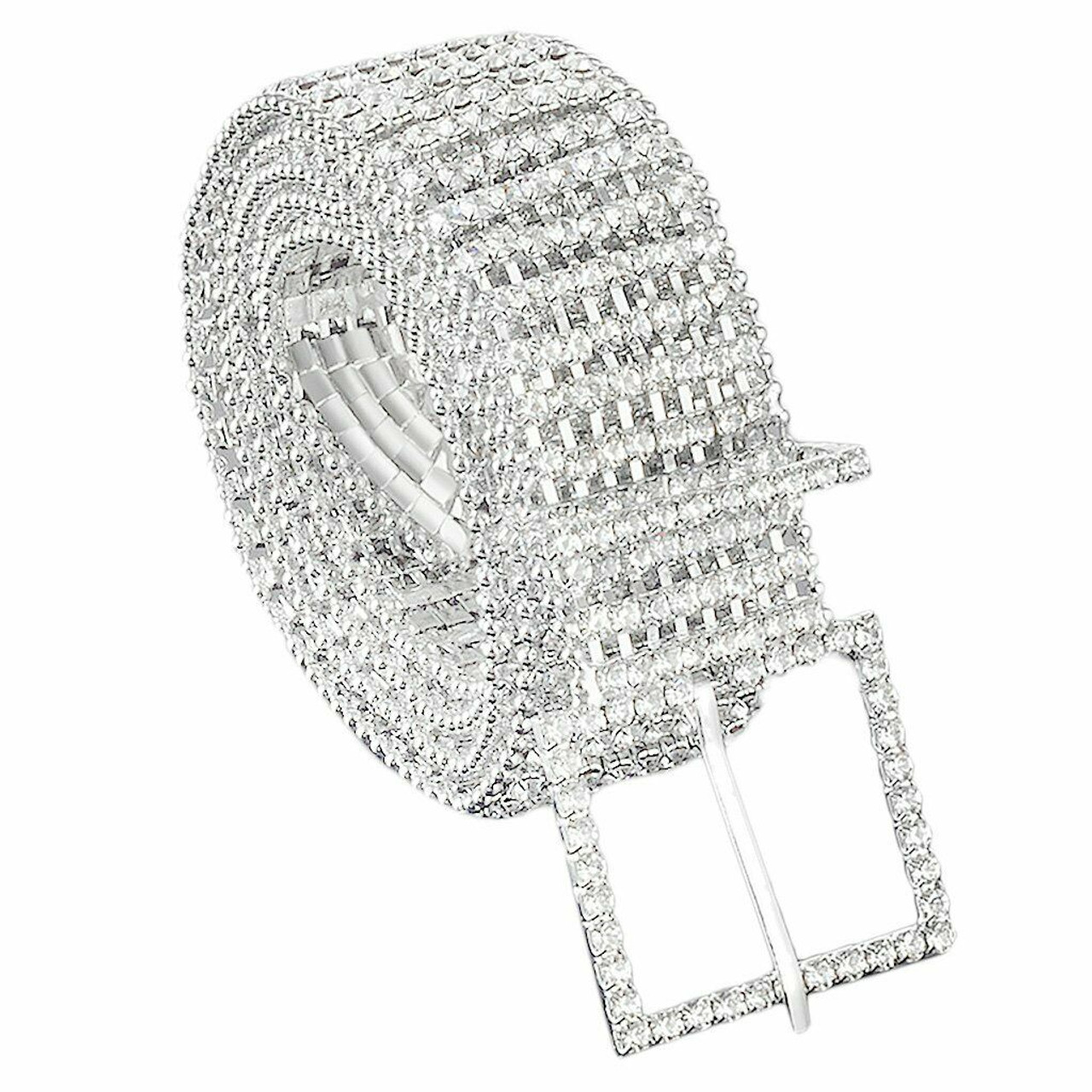 35mm Women's Bling Belt 8 Row Clear Crystal Diamante Studded Metal WaistBand - Gold Silver Gunmetal