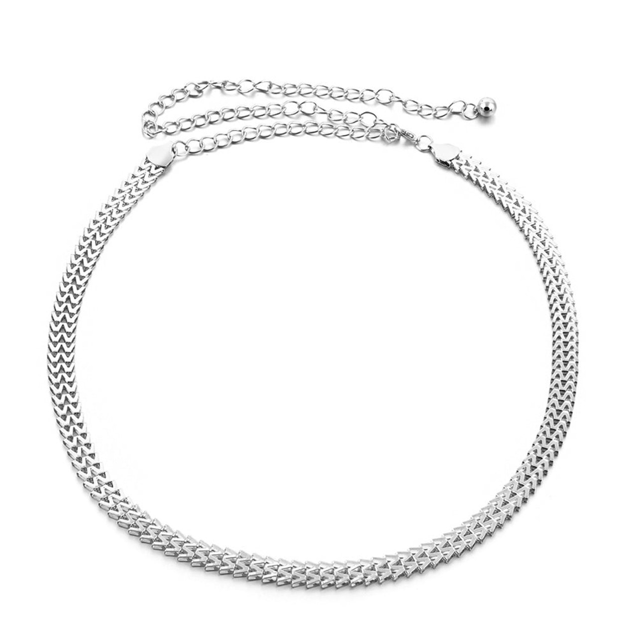 48" Ladies 'W' Shape Design Chain Waist Belt Women Fashion Accessory - Silver Gold