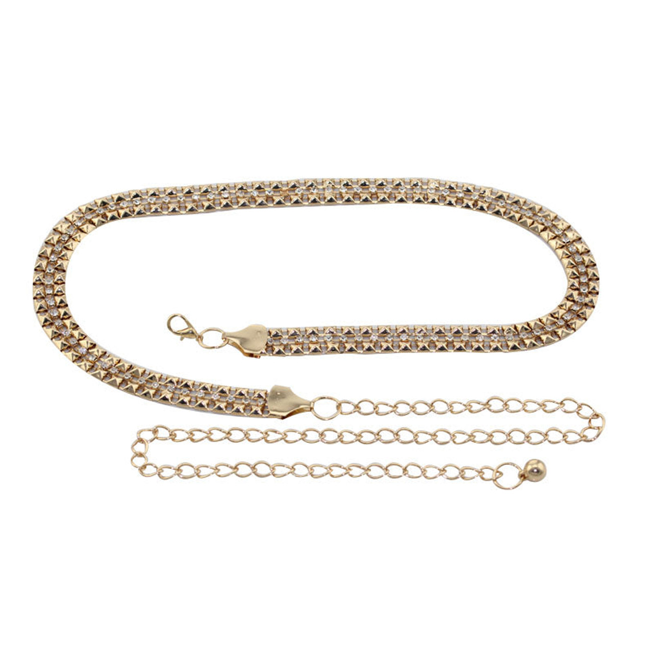 44" Gold Pyramid Border with Rhinestone Diamante Waist Belt for Women Fashion  Accessory
