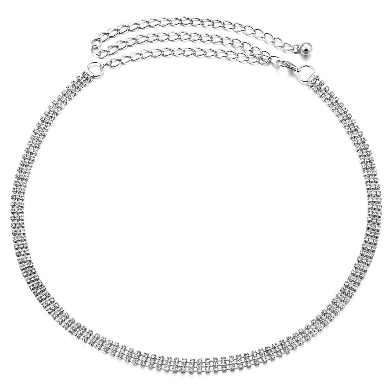 42" Long 3 Row Diamante Rhinestone Waist Chain Belts for Women Fashion Accessory - Silver Gold