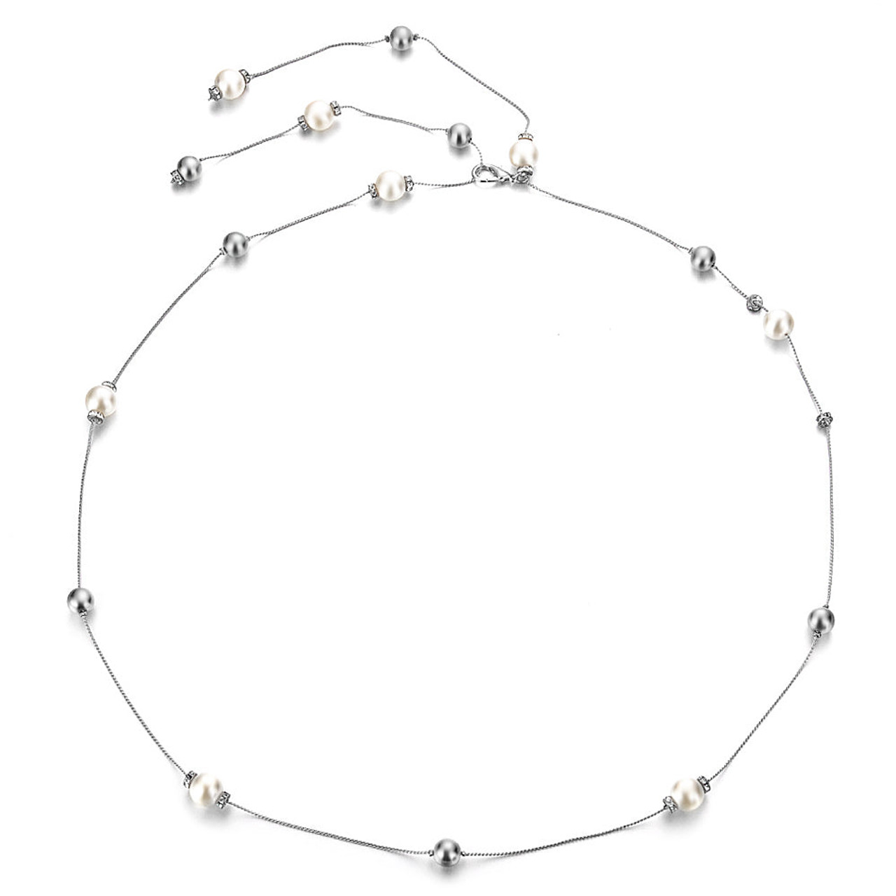 Women's Thin Chain Belt Pearl Beads with Diamante Rings with clasp locks adjustments for Fashion Fancy Party Dresses Wedding Gowns - Gold Silver
