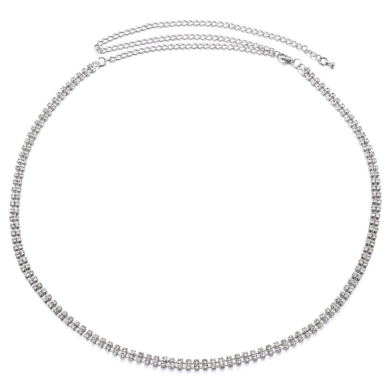 45" 2 Rows Diamante Rhinestone Waist Chain Belts Casual & Formal Wear for Women Fashion Accessory