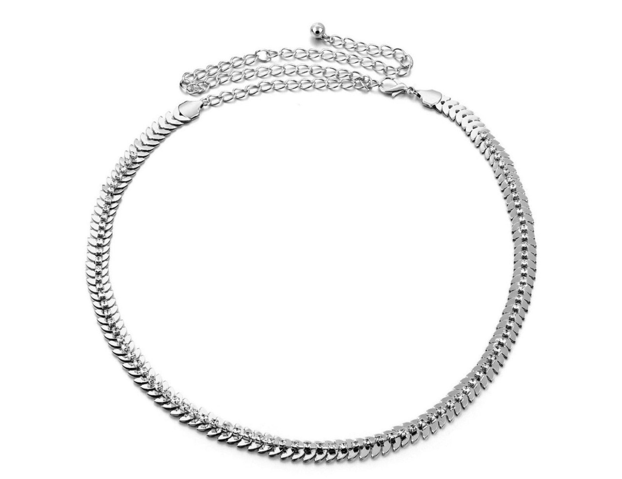 45" Folded Half Round Diamante Waist Chain Belts for Women Fashion Accessory - Gold Silver