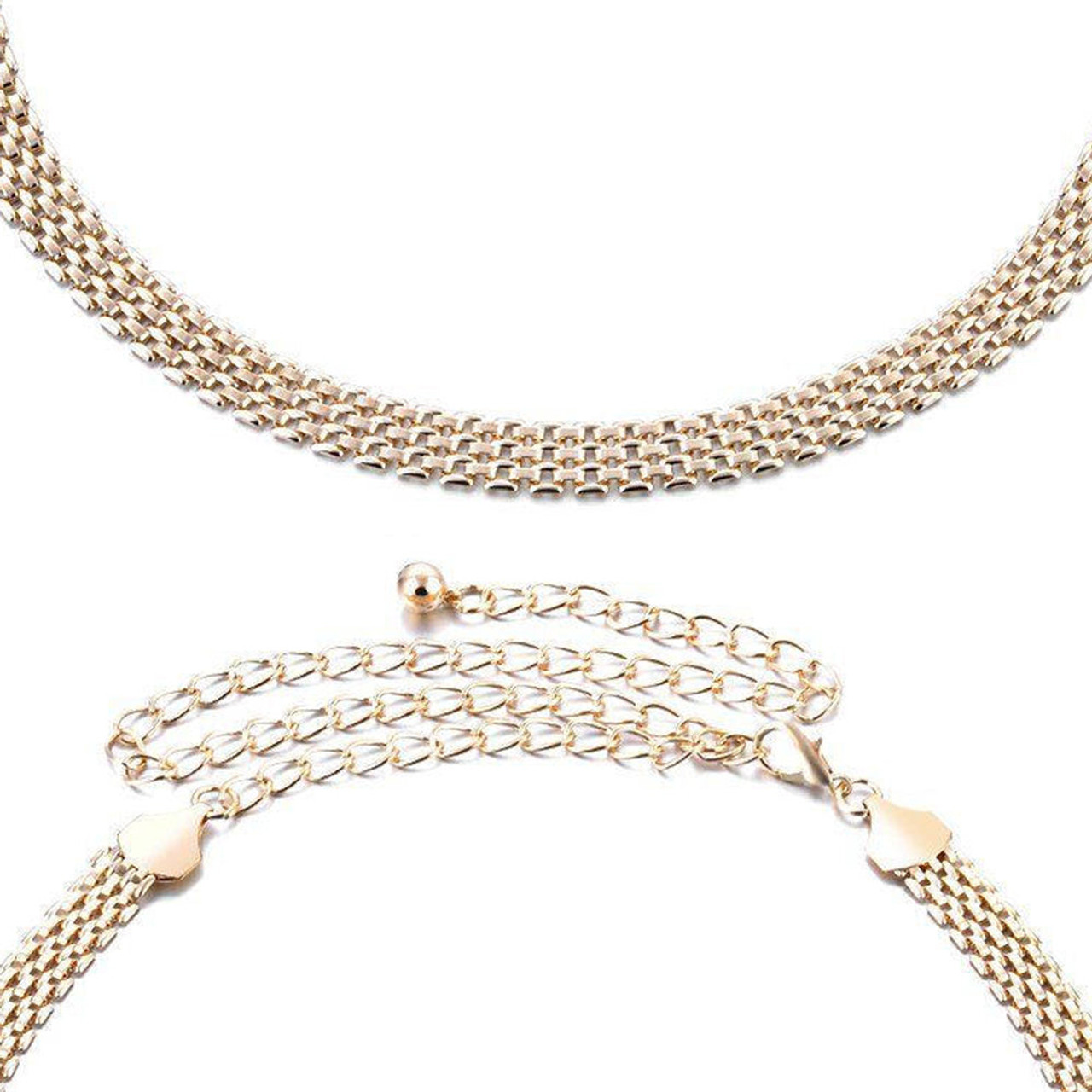 44" Gold Brick Shape Design Chain Waist Belt Women Fashion Accessory
