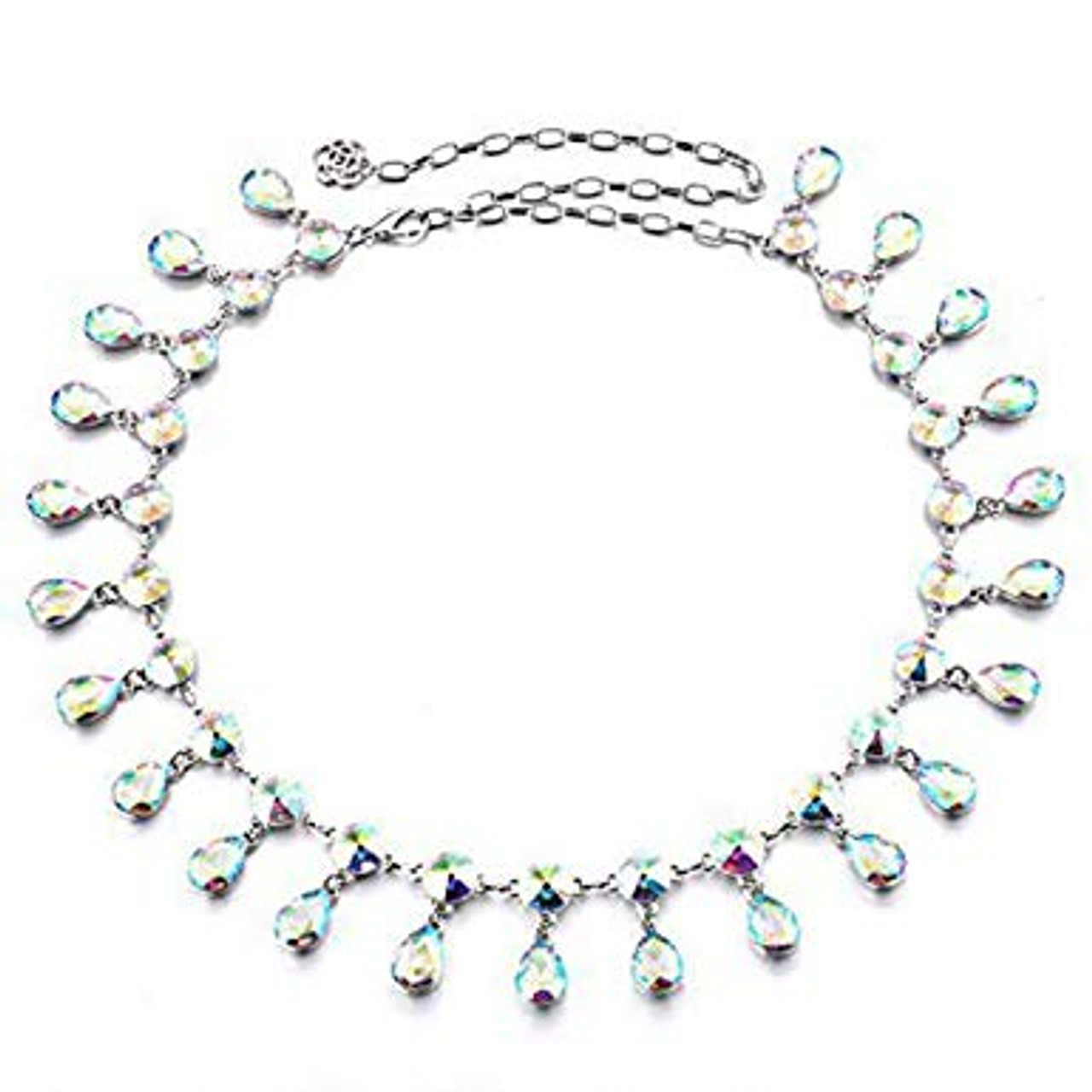 47" Silver Round and Pear Diamante Rhinestone Waist Chain Belts for Women Fashion Accessory