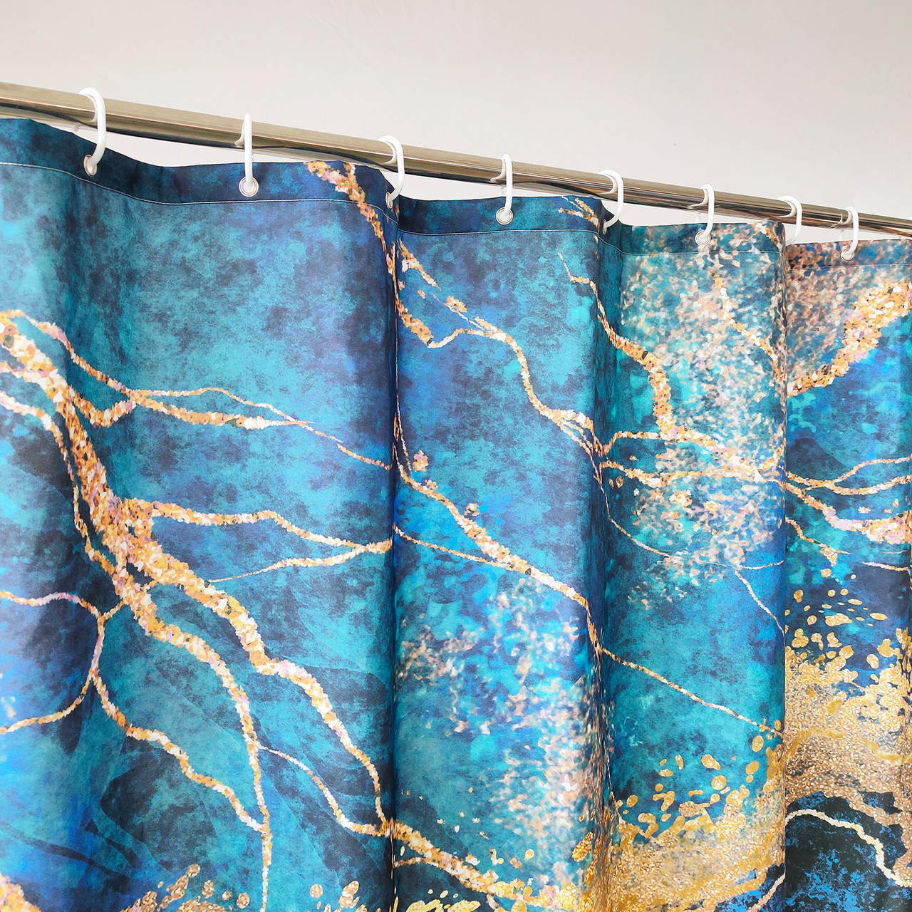 Teal and sale gold shower curtain