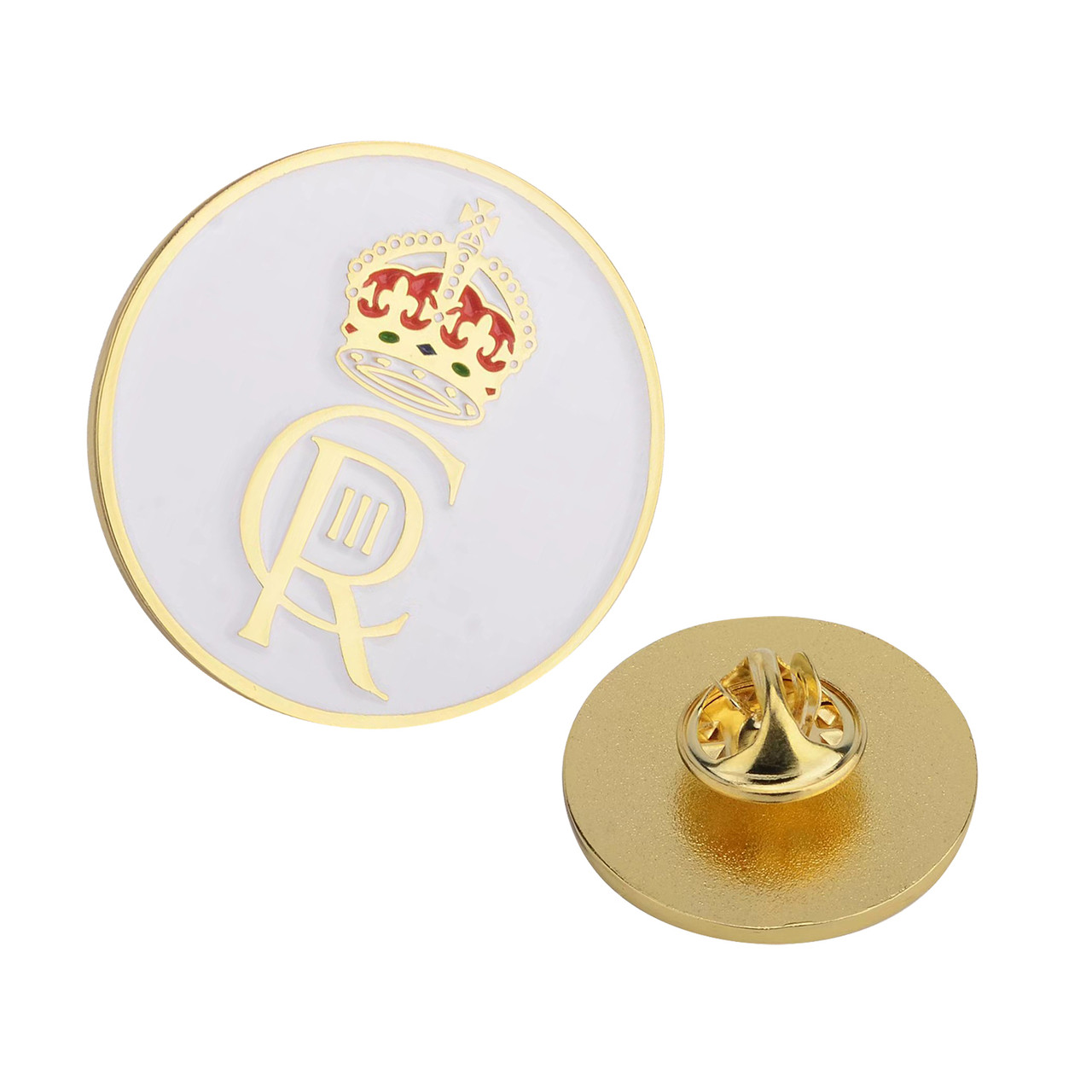 King Coronation Crown King Charles III Pin Badge - White Gold