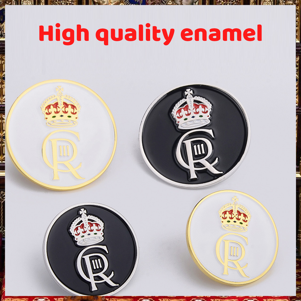 King Coronation Crown King Charles III Pin Badge - White Gold