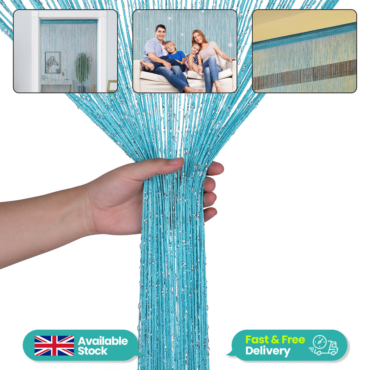 String Curtain Panel - Turquoise