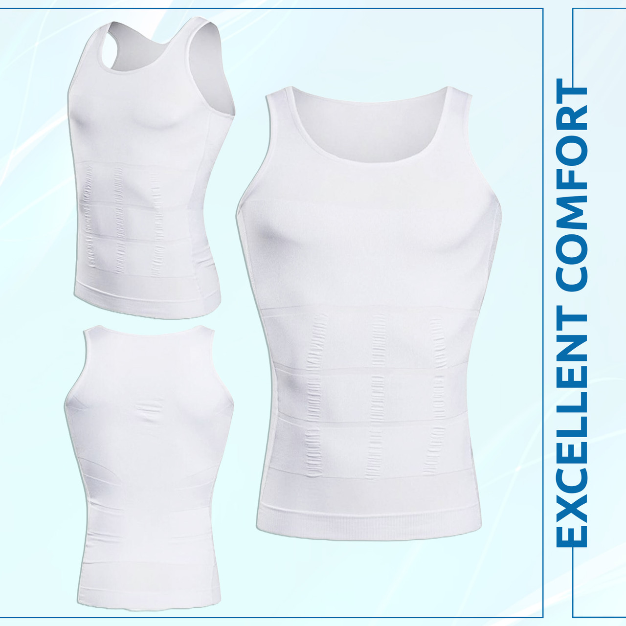 Men Slimming Vest Body Shaper Slim Chest Belly Waist Boobs Compression Shirt  White - 1pc
