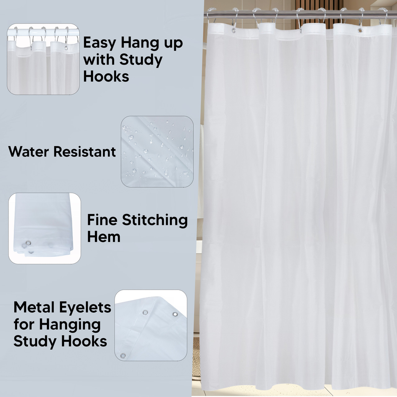 93GSM Bathroom Shower Curtains - White
