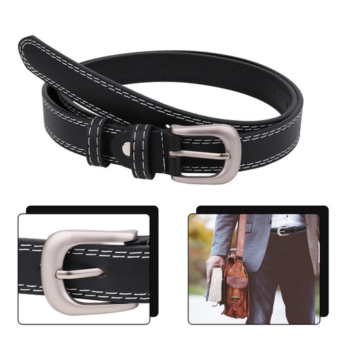 PU Leather Men's Wide Waist Belt With Silver Pin Buckle 20mm Skinny Adjustable Waistband for Jeans Trouser Fashion Accessory