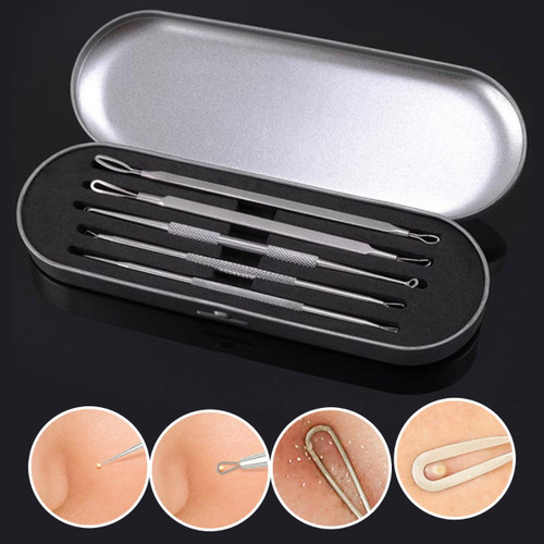 Blackhead Remover Tool Kit with Case for Pimple, Acne, Whitehead, Comedone Extractor Tool - Set of 5pcs