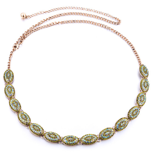 42" Oval Diamante with Green AB Rhinestones Waist Chain Belts for Women Fashion Accessory