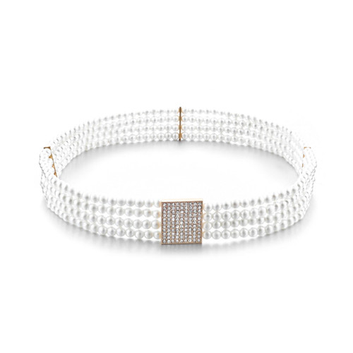 24" Round White Pearl 2 Mirrored Floral Design Waist Chain Belt for Women Fashion Accessory