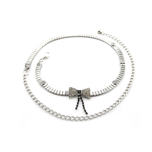 48" Silver Flat Diamante Bow Designed Waist Belt for Women Fashion Accessory