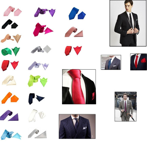 Men's Satin Polyester Neck Tie Handkerchief Pocket Square Set Men’s Fashion Accessory