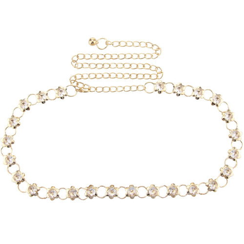 42" Round Stunning Diamond Design Chain Waist Belt, Women Fashion Grooming Accessory - Gold