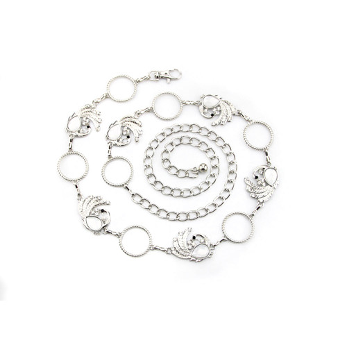 44" Silver Circle and Peacock Design Diamante Metal Waist Chain Belts for Women Fashion Accessory