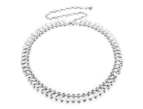 44" Silver, Round and Tear Diamante Rhinestone Waist Chain Belts for Women Fashion Accessory