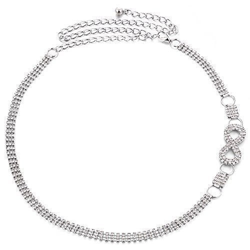 46" 3 Rows Diamante Rhinestone Waist Chain Belts, Infinity Symbol Design for Women Fashion Accessory