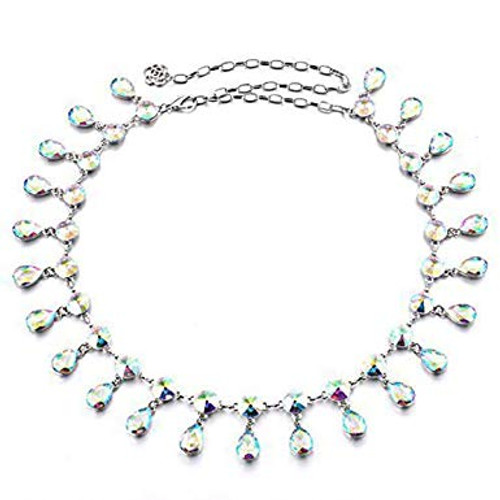 47" Silver, Round and Pear Diamante Rhinestone Waist Chain Belts for Women Fashion Accessory