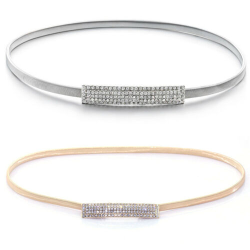 25" Skinny Diamante Thin Stretchable Spring Waist Belt, Women Fashion Accessory  - Silver, Gold