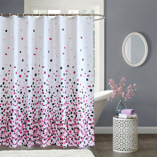 Printed Shower Curtain - White and Red Mix Square Design