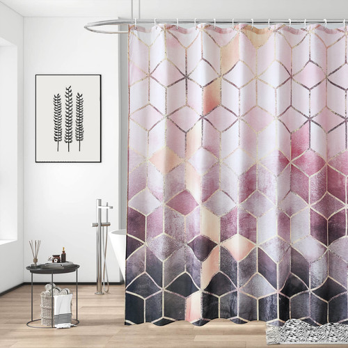 Geometric Shower Curtain - Pink & Grey