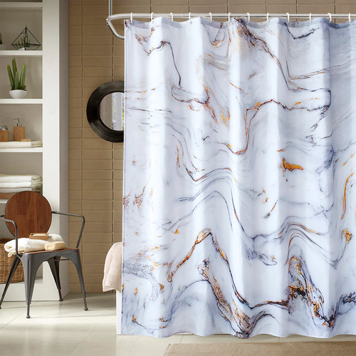 Marble Shower Curtain - White, Grey & Gold