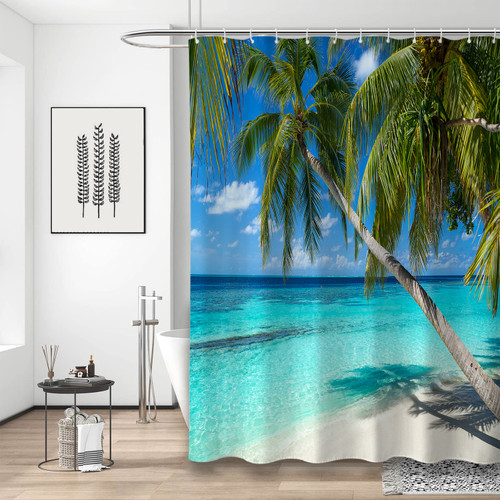 Beach Shower Curtain - Tropical Palm Tree