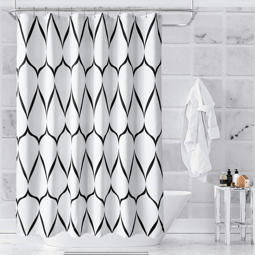 Lattice Design Shower Curtain - White & Black