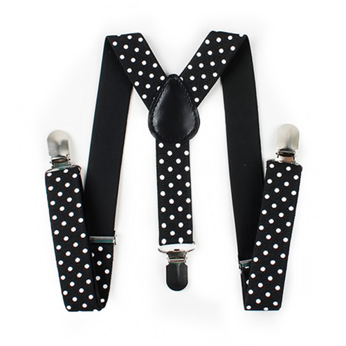Clip-On Braces  - Black with White Dots