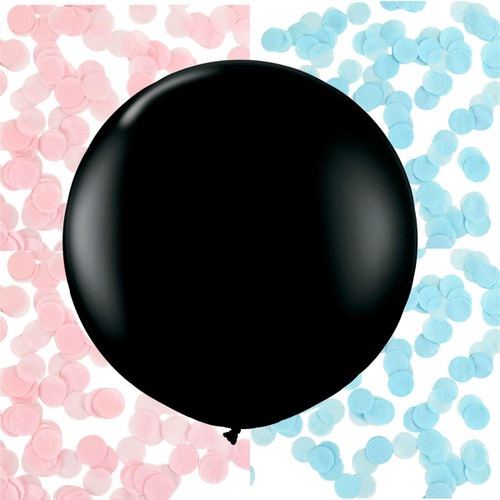 Gender Reveal Balloon with Blue and Pink Confetti