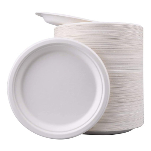 Biodegradable Round Bagasse Plates - 50pcs