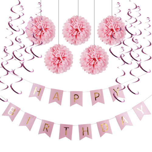 Happy Birthday Decorations Set - Pink