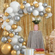 177pc Balloon Arch kit - Assorted Size Grey & White Balloon with Metallic Gold Balloon Set