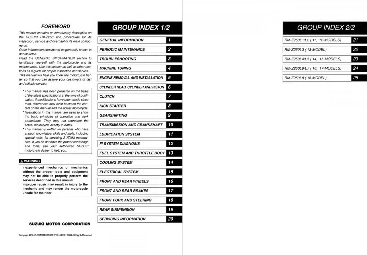 Suzuki 2012 RM-Z 250 Service Manual