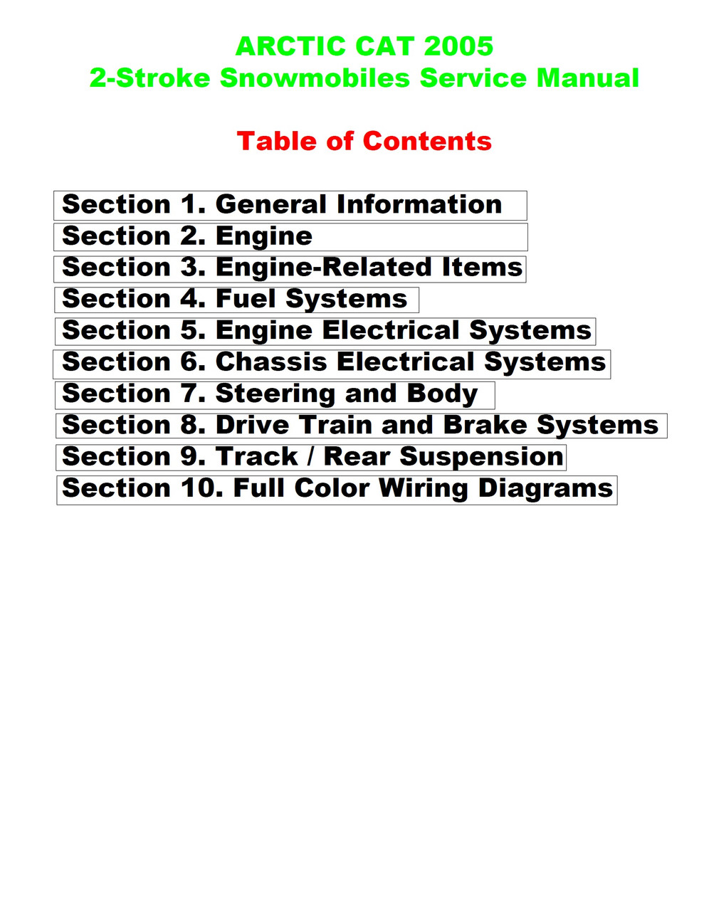 Arctic Cat 2005 ZR 900 Snowmobile Models Service Manual
