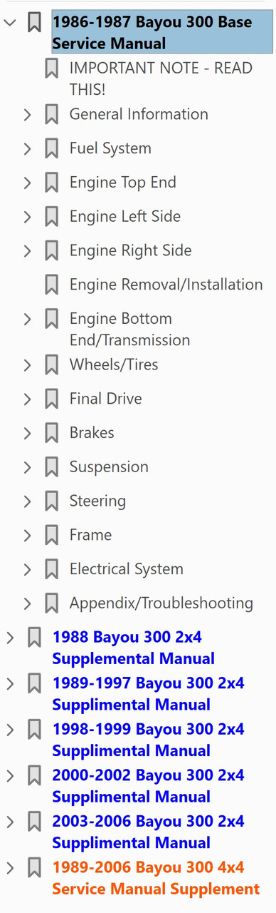 1988 2006 Kawasaki Klf300 Bayou 300 Atv Service Manual Supplement