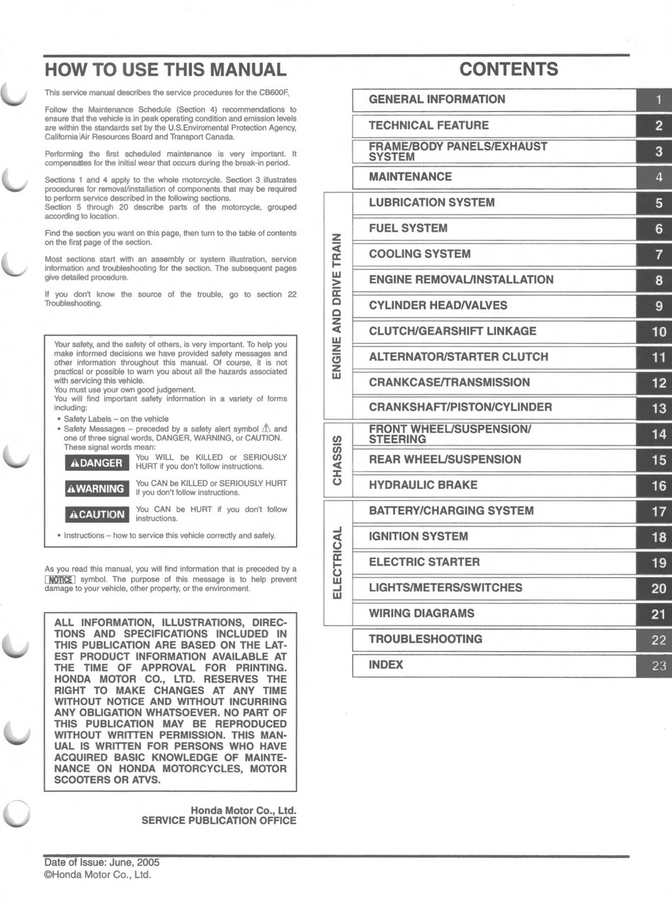 HONDA HORNET サービスマニュアル Honda 2004 Hornet Service Manual